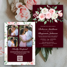 Blush Pink Floral Burgundy QR Code Weddenschap