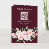 Blush Pink Floral Burgundy QR Code Wedding (Achterkant)