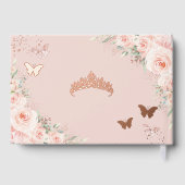 Blush Pink Floral Butterflies Quince XV Rose Gold Gastenboek (Achterkant)
