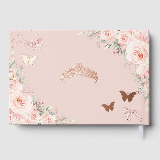 Blush Pink Floral Butterflies Quince XV Rose Gold Gastenboek (Achterkant)