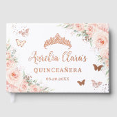 Blush Pink Floral Butterflies Quince XV Rose Gold Gastenboek (Voorkant)