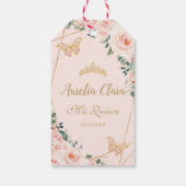 Blush Pink Floral Butterflies Quinceañera Birthday Cadeaulabel (Achterkant)