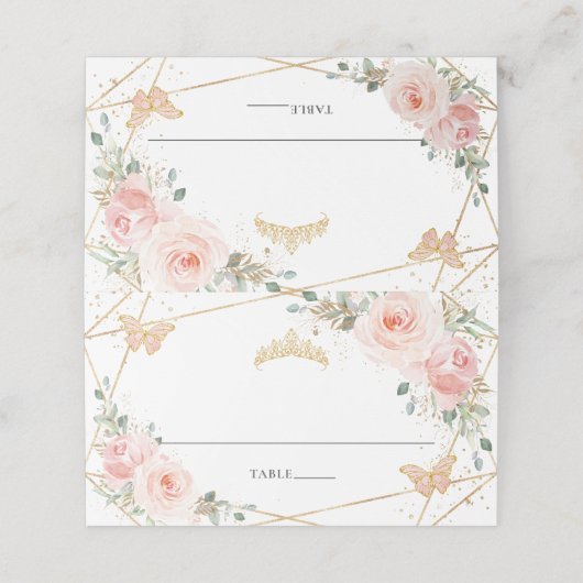 Blush Pink Floral Butterflies Quinceañera Birthday Plaatskaartje (Buitenkant ongevouwen)