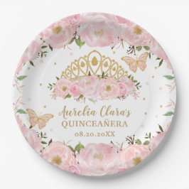 Blush Pink Floral Butterflies Tiara QUINCEAÑERA Papieren Bordje