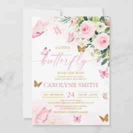 Blush Pink Floral Butterfly Baby shower Invitation Kaart