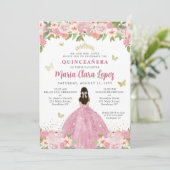 Blush Pink Floral Butterfly Princess Quinceanera Kaart (Staand voorkant)