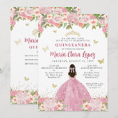 Blush Pink Floral Butterfly Princess Quinceanera Kaart (Voorkant / Achterkant)