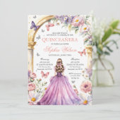 Blush Pink Floral Butterfly Quinceanera Kaart (Staand voorkant)
