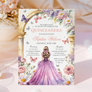 Blush Pink Floral Butterfly Quinceanera Kaart