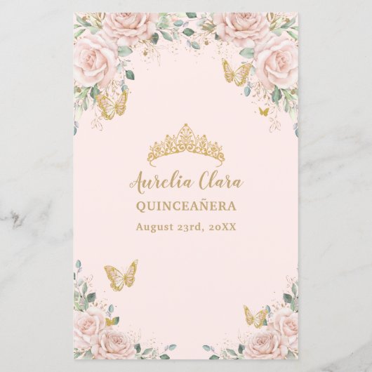 Blush Pink Floral Butterfly Quinceañera Padrinos (Achterkant)