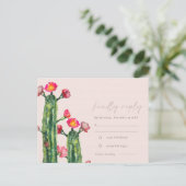 Blush Pink Floral Cacti Foliage Waterverf RSVP Briefkaart (Staand voorkant)