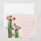 Blush Pink Floral Cacti Foliage Waterverf RSVP Briefkaart (Voorkant / Achterkant)