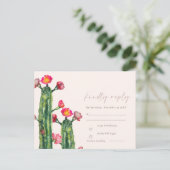 Blush Pink Floral Cacti Foliage Waterverf RSVP Briefkaart (Staand voorkant)