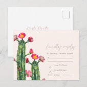 Blush Pink Floral Cacti Foliage Waterverf RSVP Briefkaart (Voorkant / Achterkant)