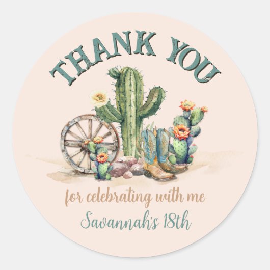 Blush Pink Floral Cactus Desert Scene Bedankt Ronde Sticker (Voorkant)