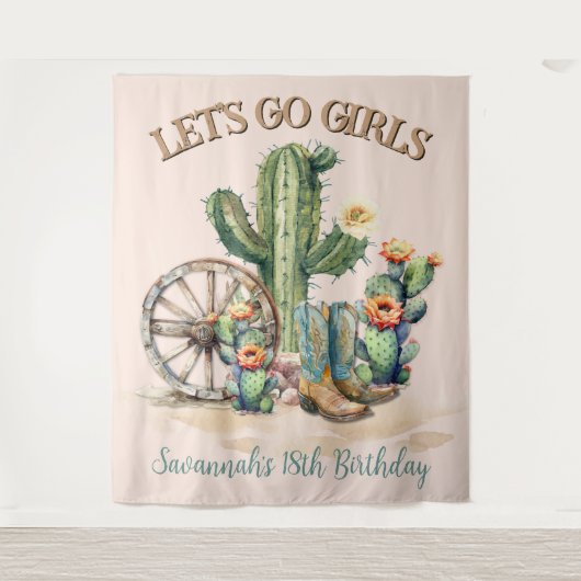 Blush Pink Floral Cactus Desert Scene Party Wandkleed (Voorkant)