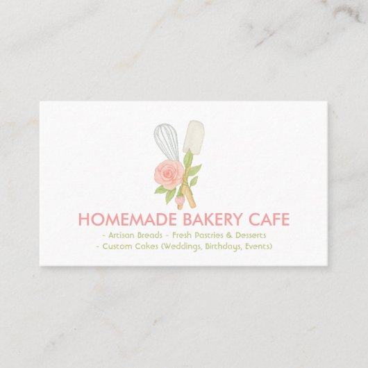 Blush Pink Floral Cake Bakkerij Catering Visitekaartje (Voorkant)