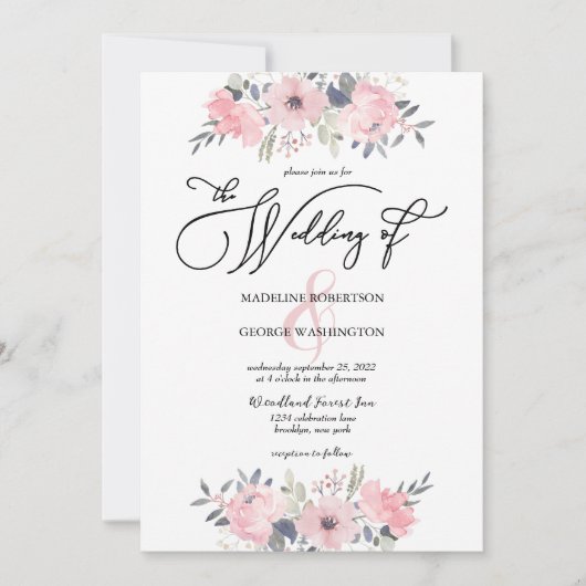 Blush Pink Floral Calligraphy Wedding Kaart (Voorkant)