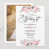 Blush Pink Floral Calligraphy Wedding Kaart (Voorkant / Achterkant)