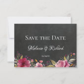 Blush Pink Floral Chalkboard Save the Date Card (Voorkant)
