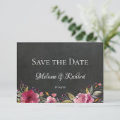 Blush Pink Floral Chalkboard Save the Date Card (Staand voorkant)