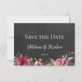 Blush Pink Floral Chalkboard Save the Date Card