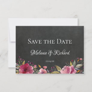 Blush Pink Floral Chalkboard Save the Date Card
