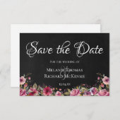 Blush Pink Floral Chalkboard Save the Date Card (Voorkant / Achterkant)