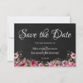 Blush Pink Floral Chalkboard Save the Date Card