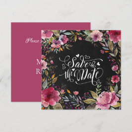Blush Pink Floral Chalkboard Save the Date Card Kaart