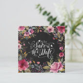 Blush Pink Floral Chalkboard Save the Date Card Kaart (Staand voorkant)