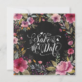 Blush Pink Floral Chalkboard Save the Date Card Kaart (Voorkant)