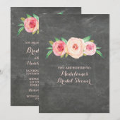 Blush Pink Floral Chalkboard Vrijgezellenfeest Kaart (Voorkant / Achterkant)