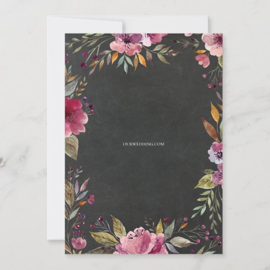 Blush Pink Floral Chalkboard Weddenschap Kaart (Achterkant)
