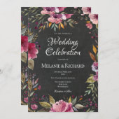 Blush Pink Floral Chalkboard Weddenschap Kaart (Voorkant / Achterkant)