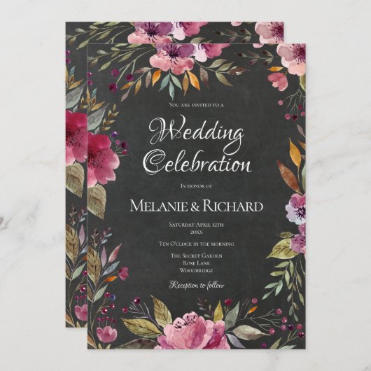 Blush Pink Floral Chalkboard Weddenschap Kaart (Voorkant / Achterkant)