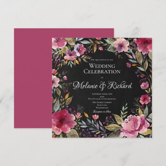 Blush Pink Floral Chalkboard Weddenschap Kaart (Voorkant / Achterkant)