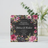 Blush Pink Floral Chalkboard Weddenschap Kaart (Staand voorkant)