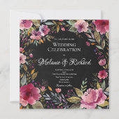 Blush Pink Floral Chalkboard Weddenschap Kaart (Voorkant)
