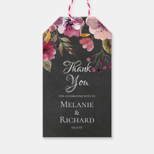 Blush Pink Floral Chalkboard Wedding Favor Labels Cadeaulabel (Voorkant)