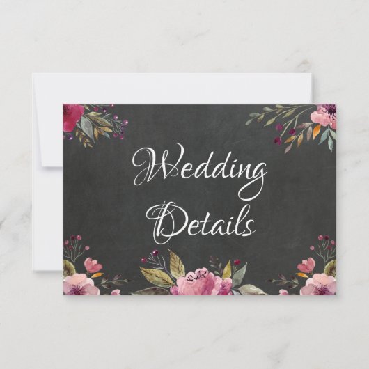 Blush Pink Floral Chalkboard Wedding Info Kaart (Voorkant)