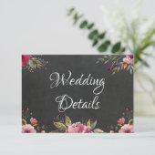Blush Pink Floral Chalkboard Wedding Info Kaart (Staand voorkant)