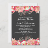 Blush Pink Floral & Chalkboard Wedding Invitation Kaart (Voorkant)