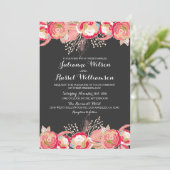 Blush Pink Floral & Chalkboard Wedding Invitation Kaart (Staand voorkant)