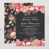 Blush Pink Floral & Chalkboard Wedding Invitation Kaart (Voorkant / Achterkant)