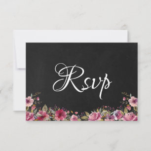 Blush Pink Floral Chalkboard Wedding Rsvp Card Save The Date