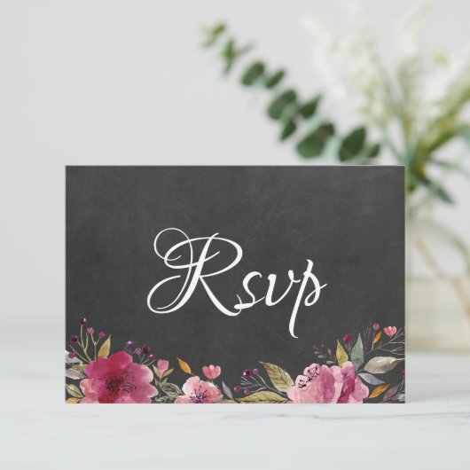 Blush Pink Floral Chalkboard Wedding Rsvp Card Save The Date (Staand voorkant)