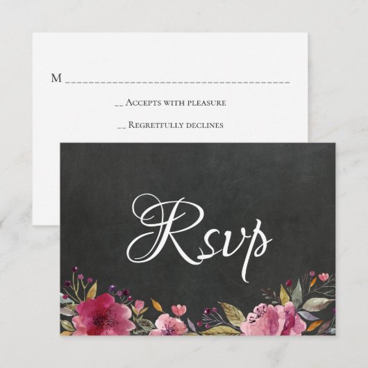 Blush Pink Floral Chalkboard Wedding Rsvp Card Save The Date (Voorkant / Achterkant)
