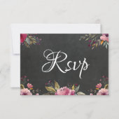 Blush Pink Floral Chalkboard Wedding RSVP-kaart RSVP Kaartje (Voorkant)