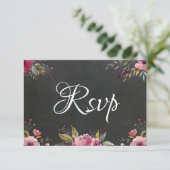 Blush Pink Floral Chalkboard Wedding RSVP-kaart RSVP Kaartje (Staand voorkant)